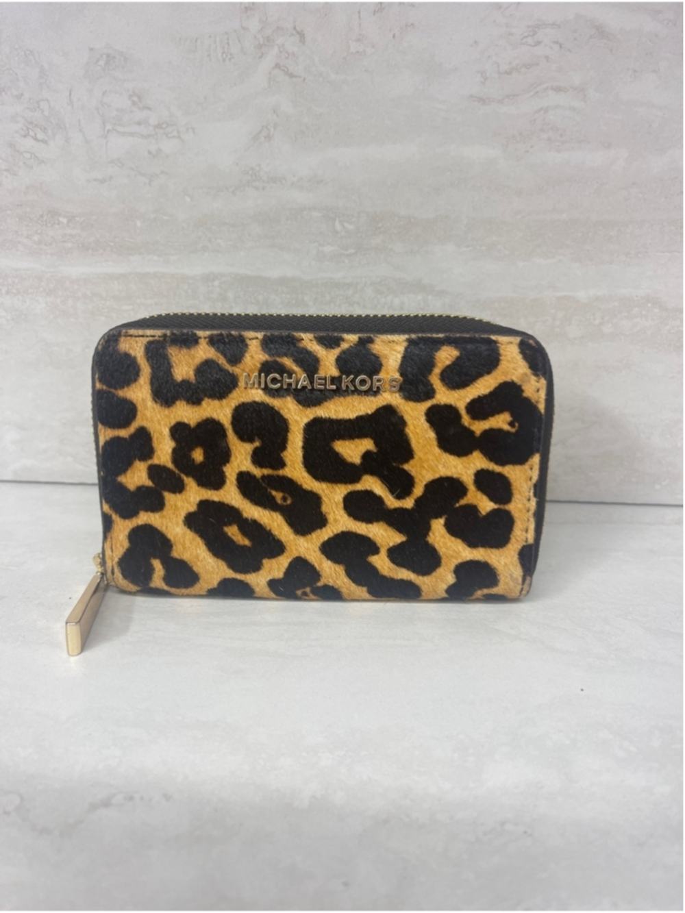 Michael Kors Jet Set Small ZA Card Case Cheetah Print Calf Hair
